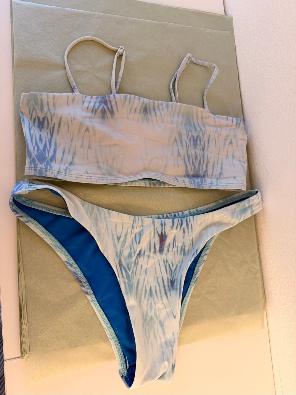 Jolyn x eryn Light Blue Tie-Dye Bandeau Swim Top and Bikini Bottom Set